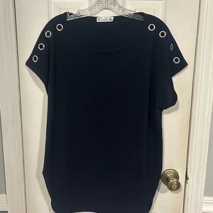 89th & Madison Navy Eyelet Sleeve Top